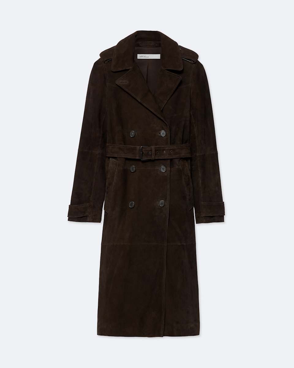 AllSaints Oaker Double-Breasted Suede Coat