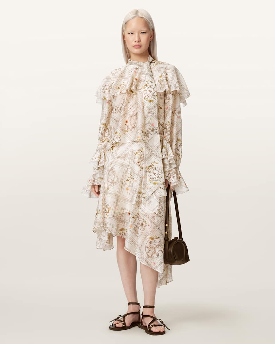 AllSaints Heba Floral Organza Linen Blend Midi Skirt