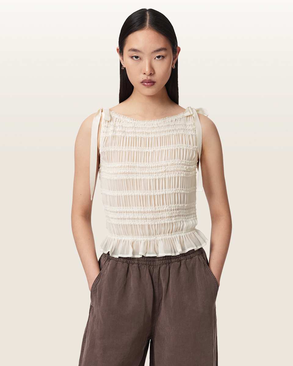AllSaints Lotus Shirred Boat Neck Top