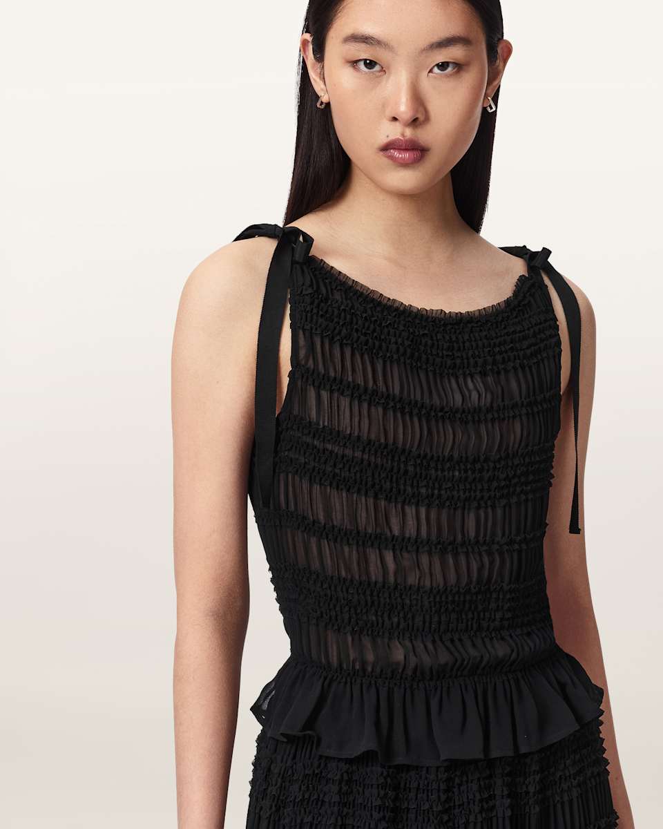 AllSaints Lotus Shirred Boat Neck Top