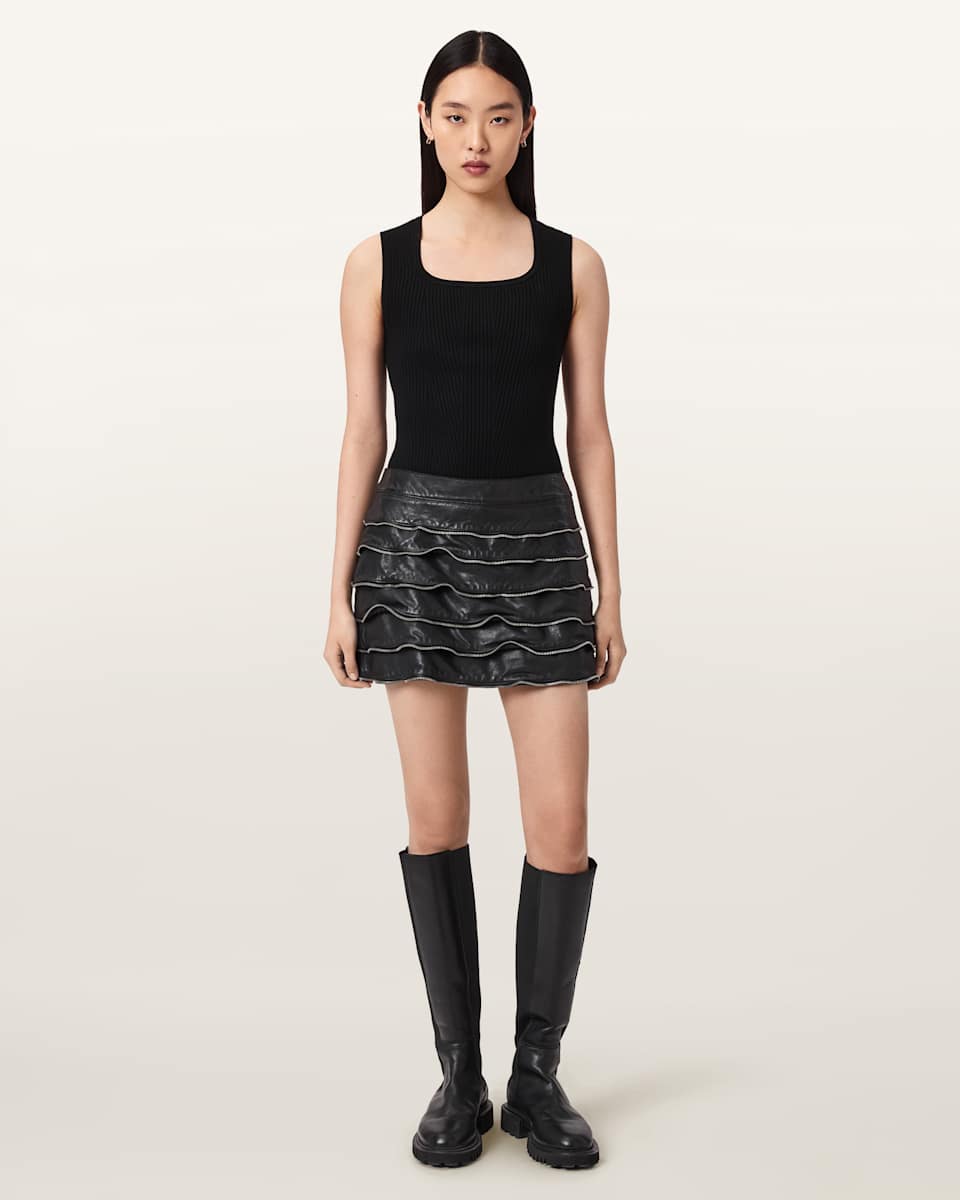 AllSaints Emara Leather Mini Skirt