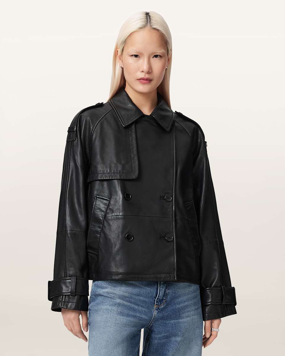 AllSaints Reya Cropped Leather Mac