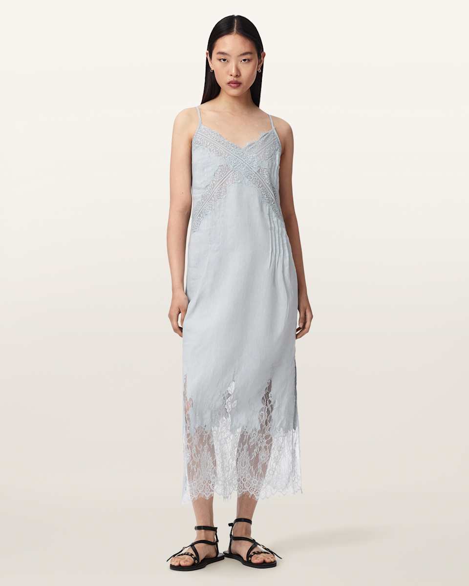AllSaints Samia Linen Lace Midi Dress
