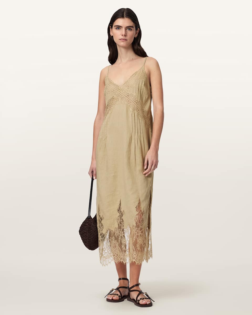 AllSaints Samia Linen Lace Midi Dress