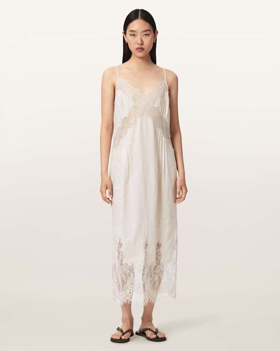 AllSaints Samia Linen Lace Midi Dress