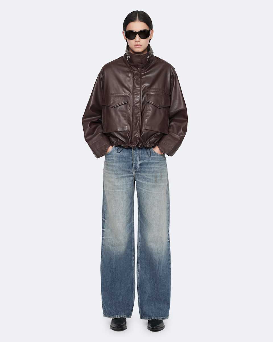 AllSaints Clay Funnel Neck Oversized Leather Jacket