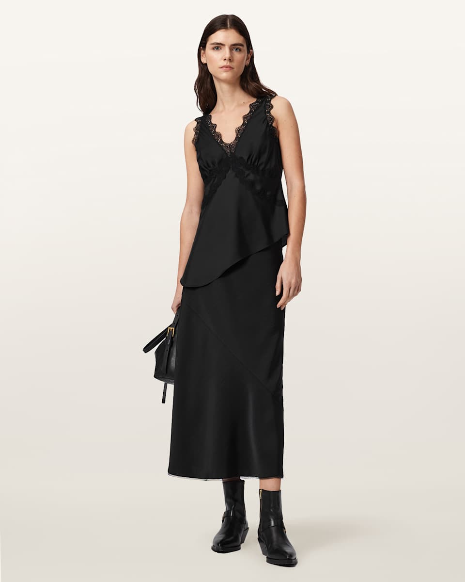 AllSaints Darya Bias Cut Maxi Skirt