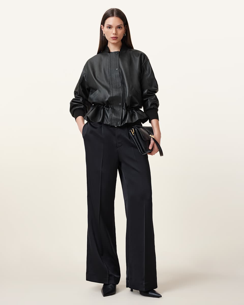 AllSaints Sofi Drawstring Leather Bomber Jacket