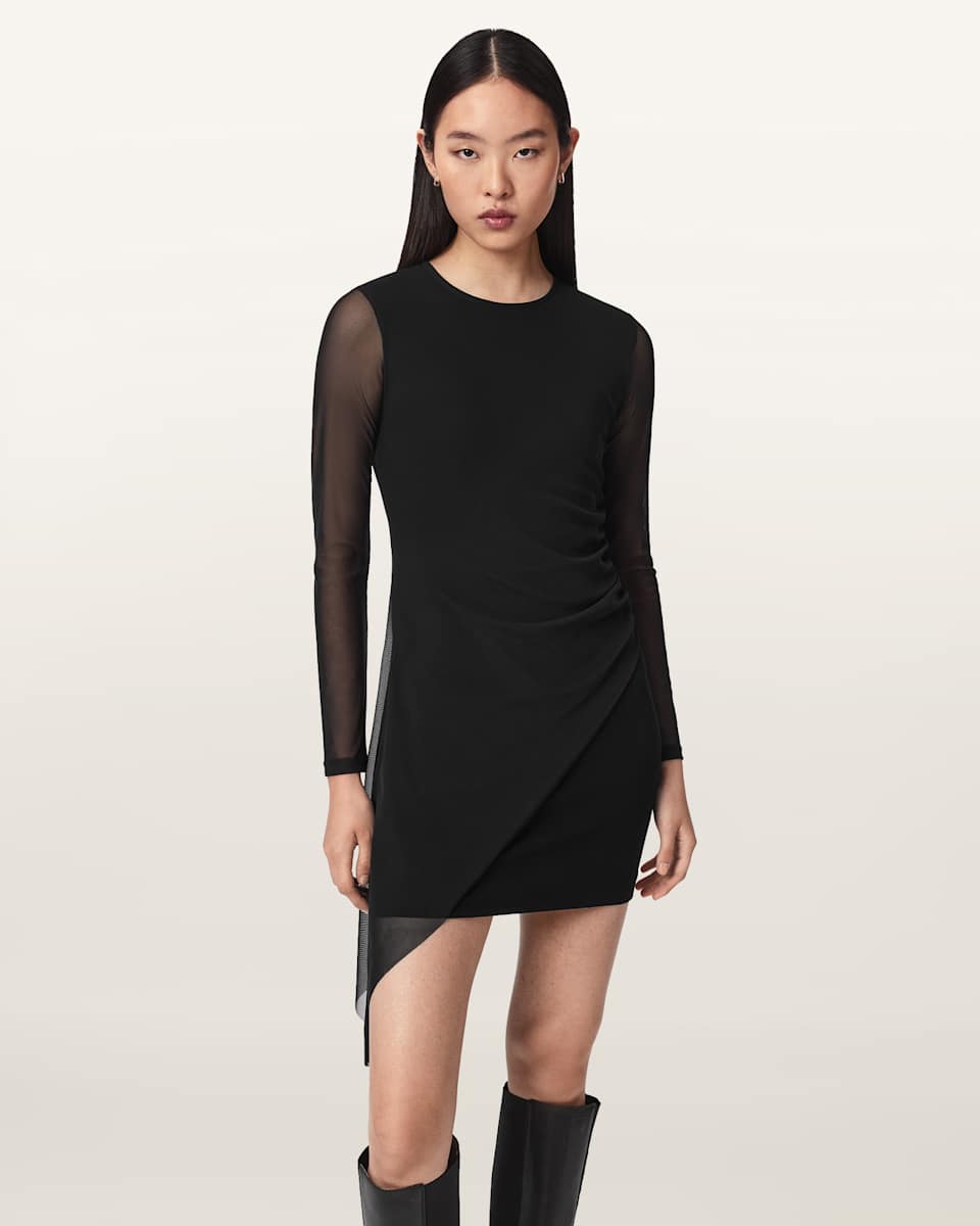 AllSaints Riley Mesh Overlay Mini Dress