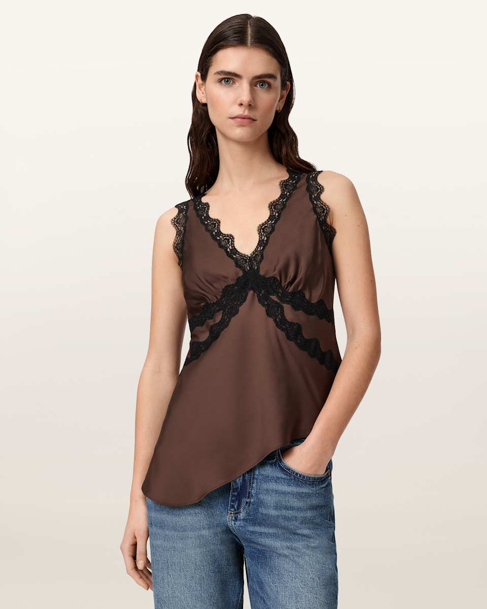 AllSaints Ilka Lace Trim Cami Top