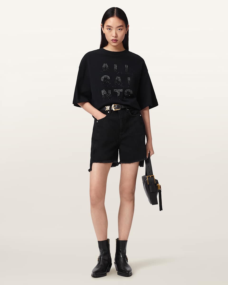 AllSaints Stacks Amelie Oversized Embellished T-Shirt