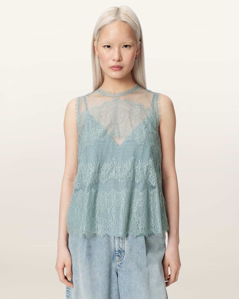 AllSaints Clara Lace Mesh Sleeveless Top