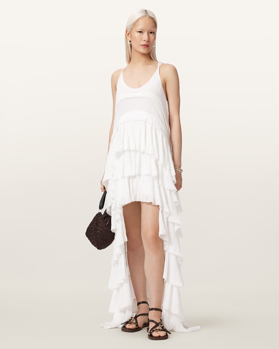 AllSaints Cavarly Crepe Tiered Ruffle Maxi Dress