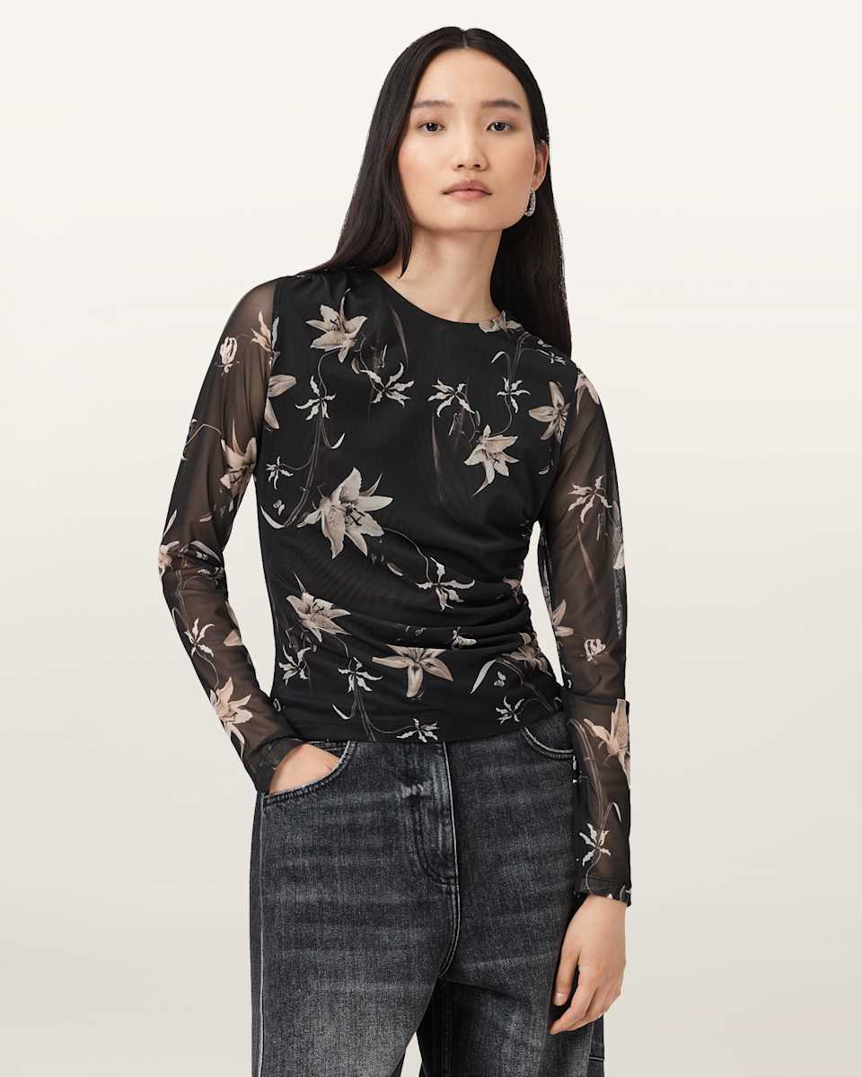 AllSaints Caia Floral Mesh Top