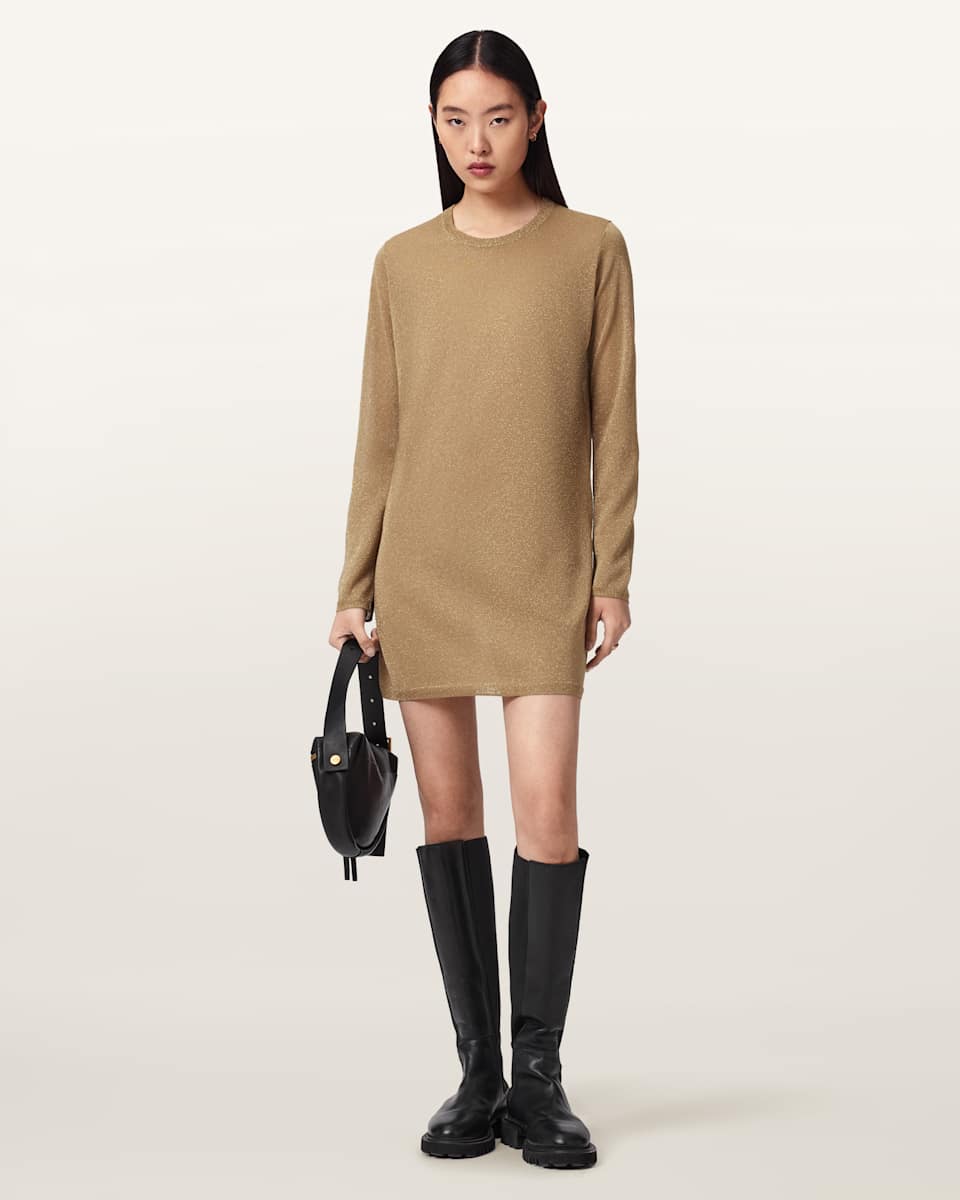 AllSaints Tillii Metallic Long Sleeve Mini Dress