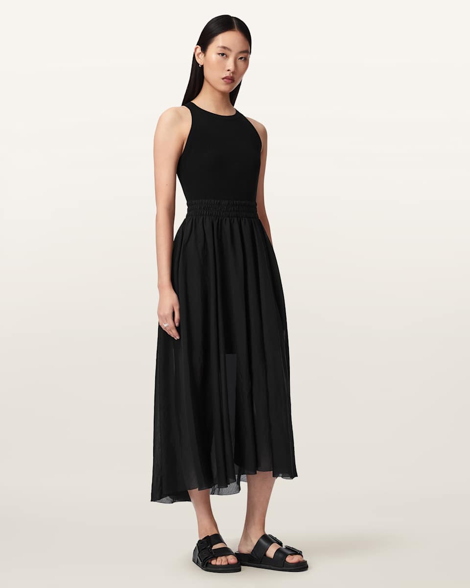 AllSaints Zenia Sleeveless Asymmetric Midi Dress