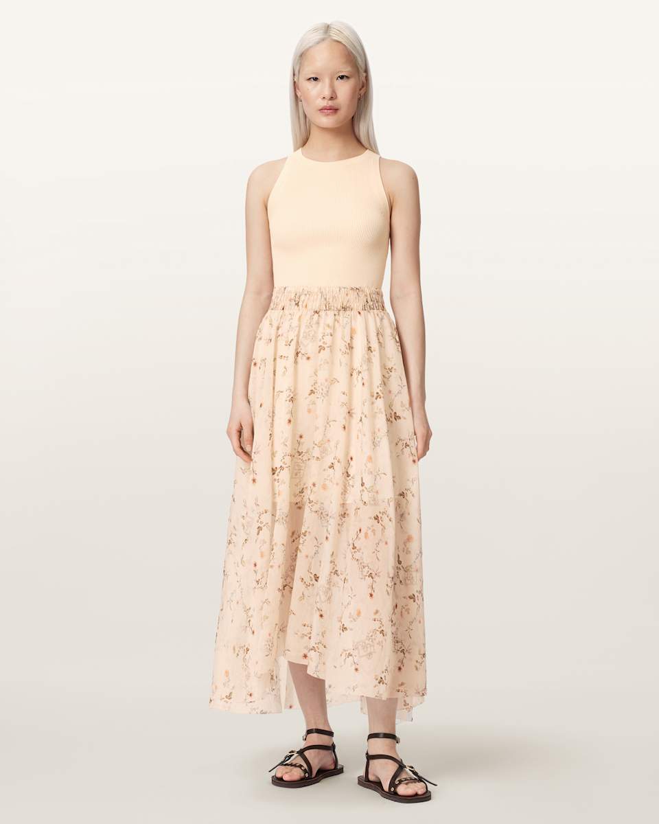 AllSaints Zenia Sleeveless Knit Woven Midi Dress