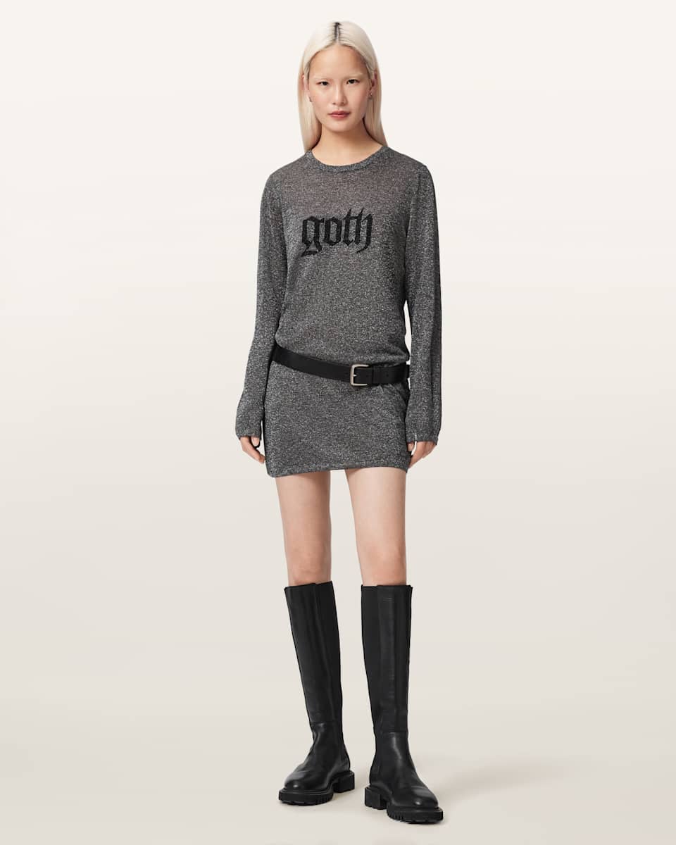 AllSaints Deetz Metallic Long Sleeve Mini Dress
