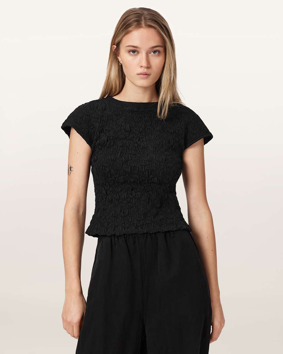 AllSaints Luna Crinkle Cotton Slim Fit T-Shirt