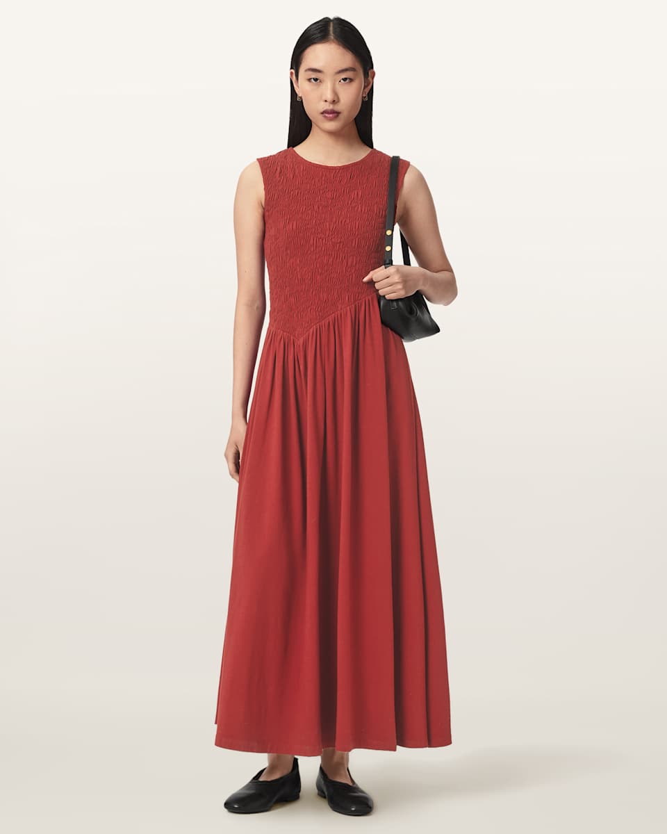 AllSaints Luna Crinkle Cotton Midi Dress