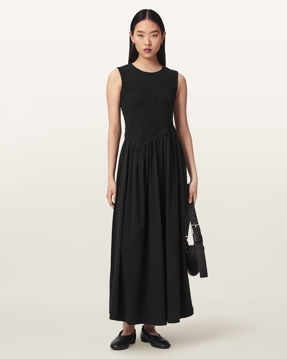 AllSaints Luna Crinkle Cotton Midi Dress