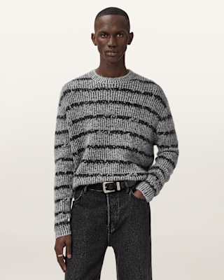 AllSaints Dissolved Crew Neck Striped Sweater