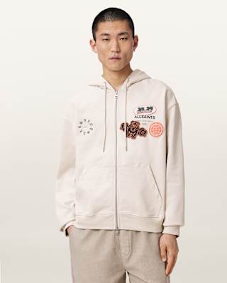 AllSaints Patcher Zip Up Cotton Hoodie
