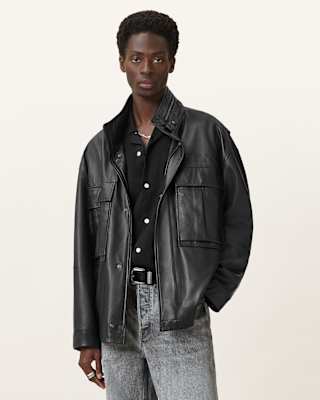 AllSaints Halton Funnel Collar Leather Jacket