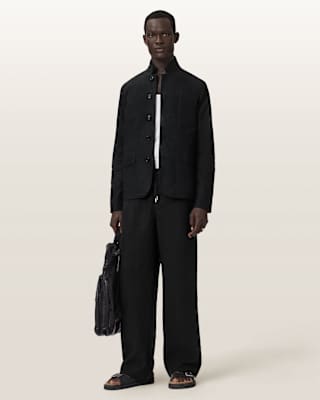 AllSaints Leat Slim Fit Double Breasted Blazer