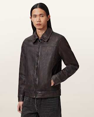 AllSaints Alkan Zip Up Two Tone Leather Jacket