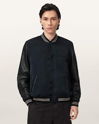 AllSaints Taishi Leather Varsity Bomber Jacket