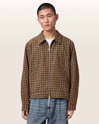 AllSaints Lakeshaw Relaxed Fit Linen Blend Check Jacket