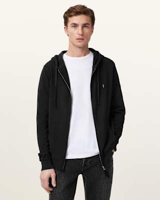 AllSaints Brace Zip Up Brushed Cotton Ramskull Hoodie