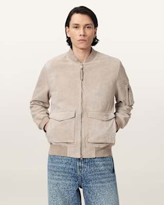 AllSaints Rokko Relaxed Suede Bomber Jacket