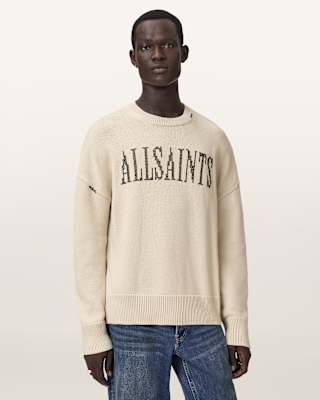 AllSaints Crossed Oversized Crew Neck Embroidered Sweater