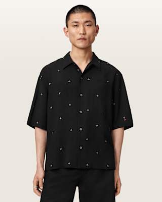 AllSaints Cardsuit Oversized Linen Blend Shirt