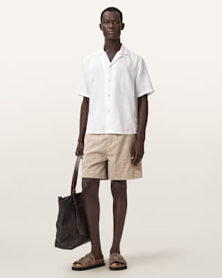 AllSaints Hockley Relaxed Fit Suede Leopard Print Shorts
