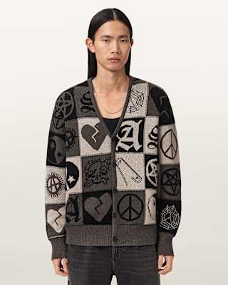 AllSaints Barker Jacquard Cotton Knit Cardigan