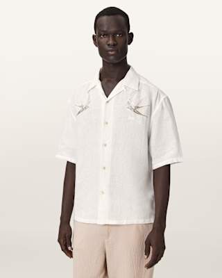 AllSaints Avia Short Sleeve Embroidered Linen Shirt