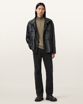 AllSaints Kilburn Zip Funnel Neck Ramskull Sweater