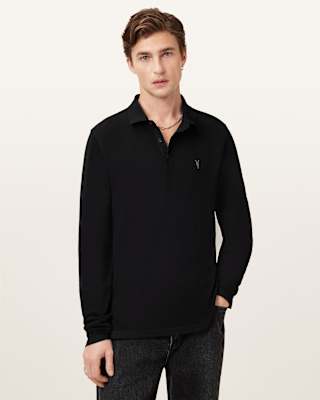 AllSaints Reform Long Sleeve Ramskull Polo Shirt