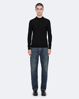 AllSaints Mode Merino Long Sleeve Ramskull Polo Shirt