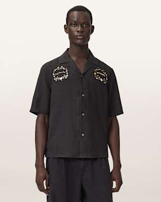Klavicle Short Sleeve Linen Embroidered Shirt