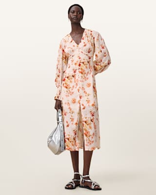 AllSaints Taylen Floral Print Midi Dress