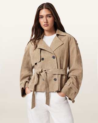 AllSaints Reed Cropped Suede Trench Coat