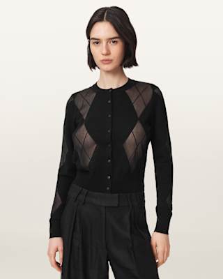 AllSaints Bern Wool Blend Argyle Cardigan