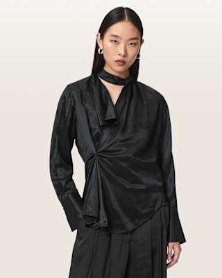 AllSaints Zellie Silk Blend Pleated Top