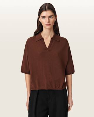 AllSaints Bern Short Sleeve Woven Wool Polo
