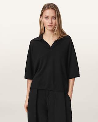 AllSaints Bern Short Sleeve Woven Wool Polo