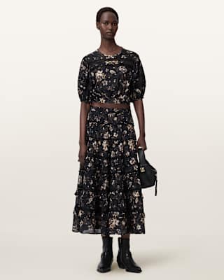 AllSaints Talia Printed Midi Skirt